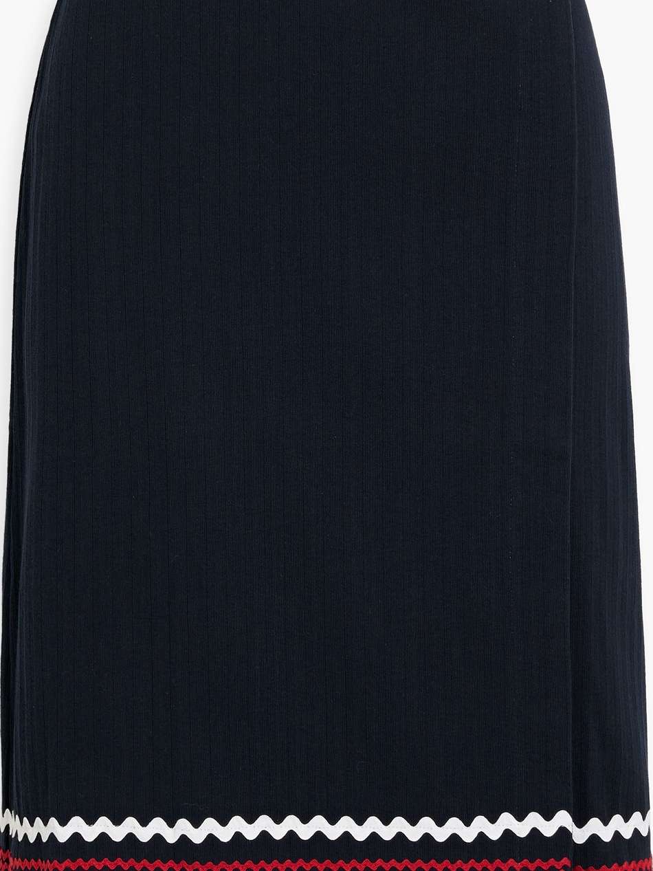 rickrack-trimmed ribbed cotton-jersey wrap skirt