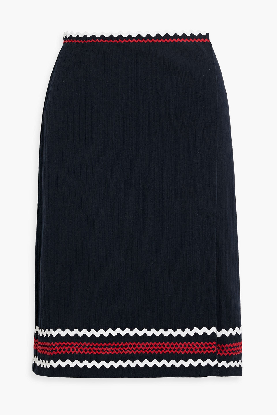 Rickrack-trimmed ribbed cotton-jersey wrap skirt
