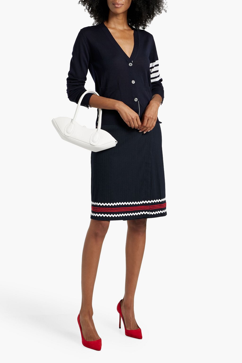 THOM BROWNE Rickrack-trimmed ribbed cotton-jersey wrap skirt