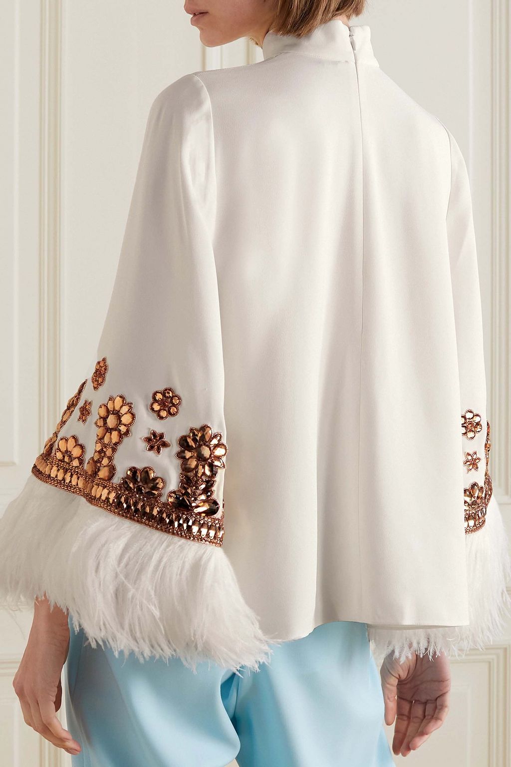 ANDREW GN Feather-trimmed embellished cady top