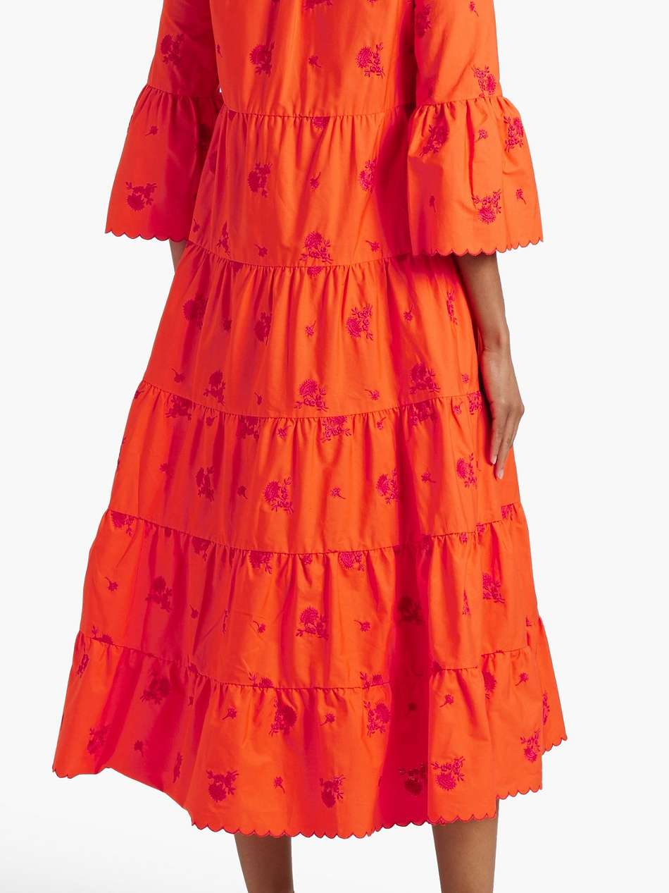 tiered embroidered cotton-poplin midi shirt dress