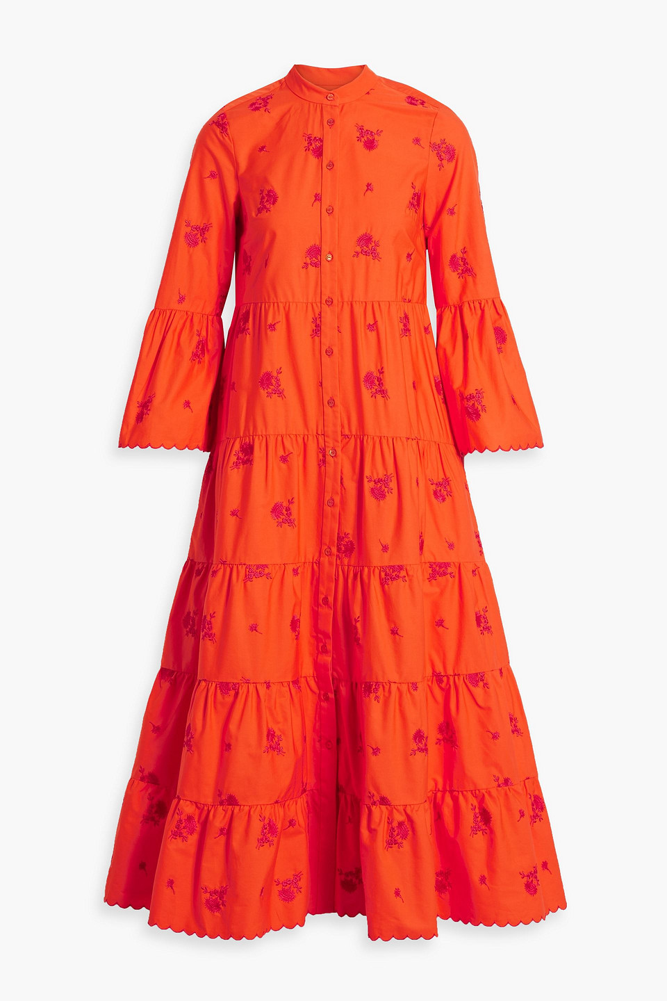 Erdem Floral Embroidered Midi Dress In Orange