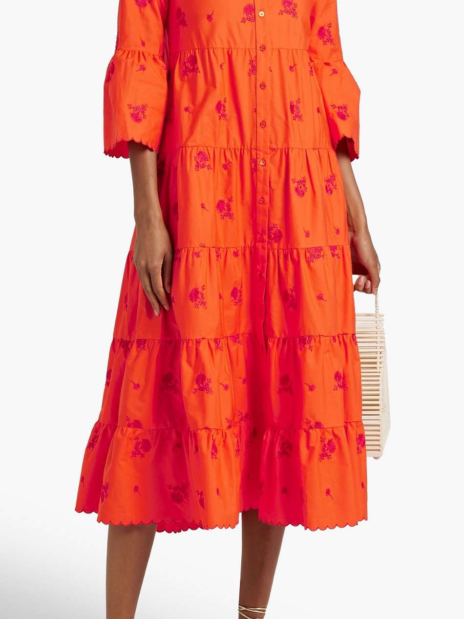 tiered embroidered cotton-poplin midi shirt dress