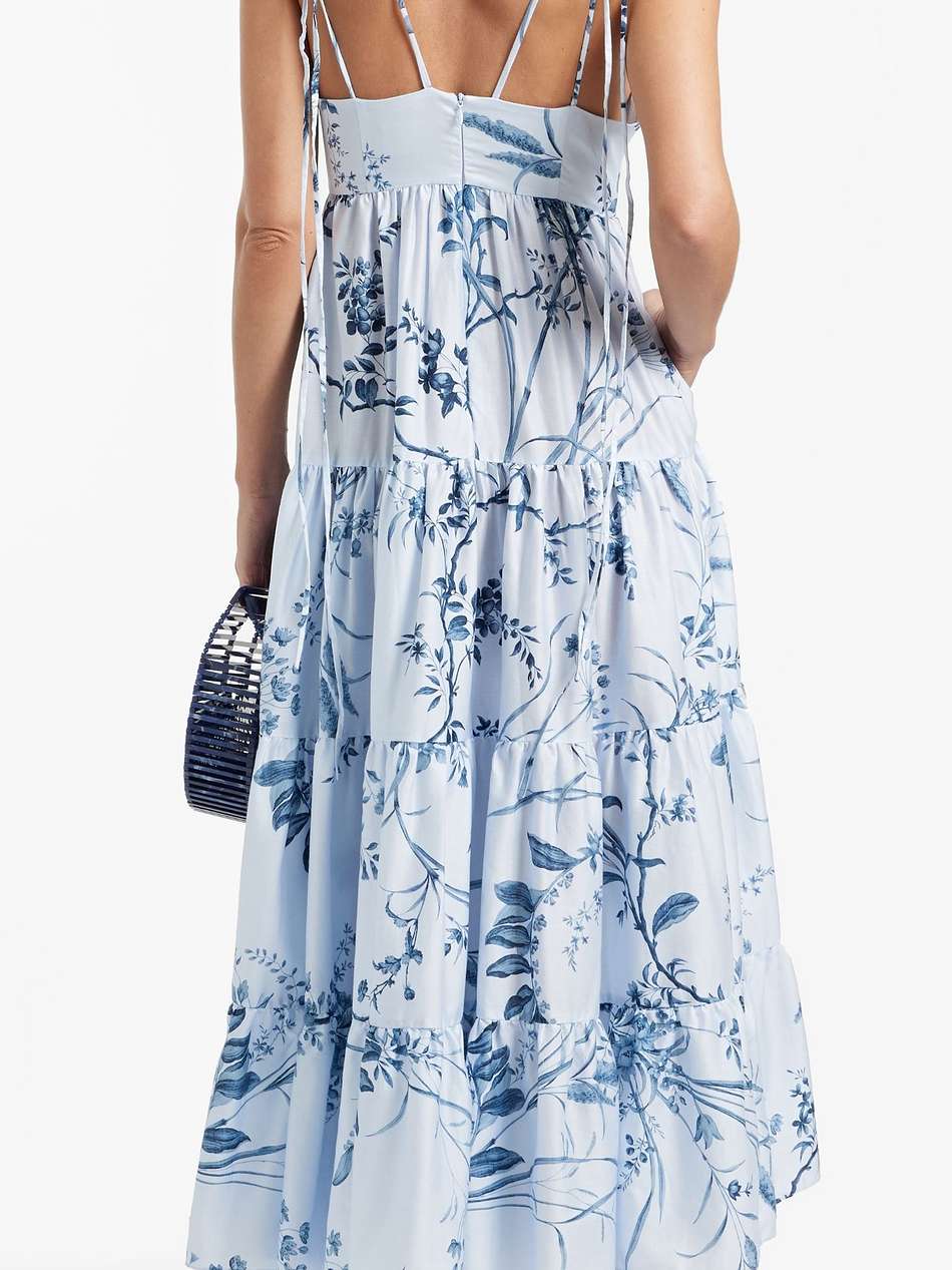 tiered floral-print cotton-poplin midi dress