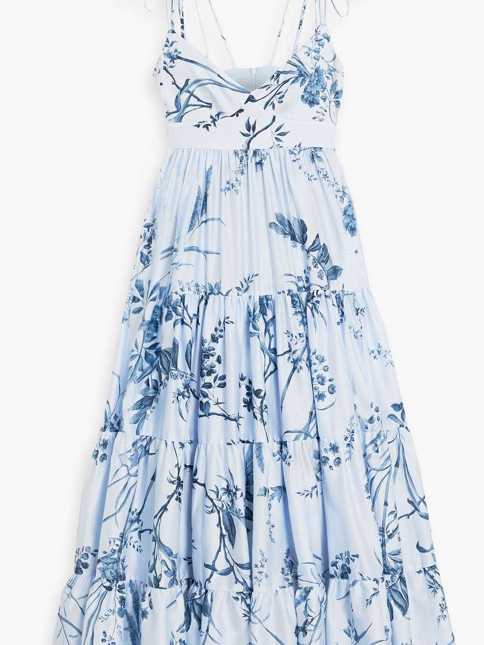 tiered floral-print cotton-poplin midi dress