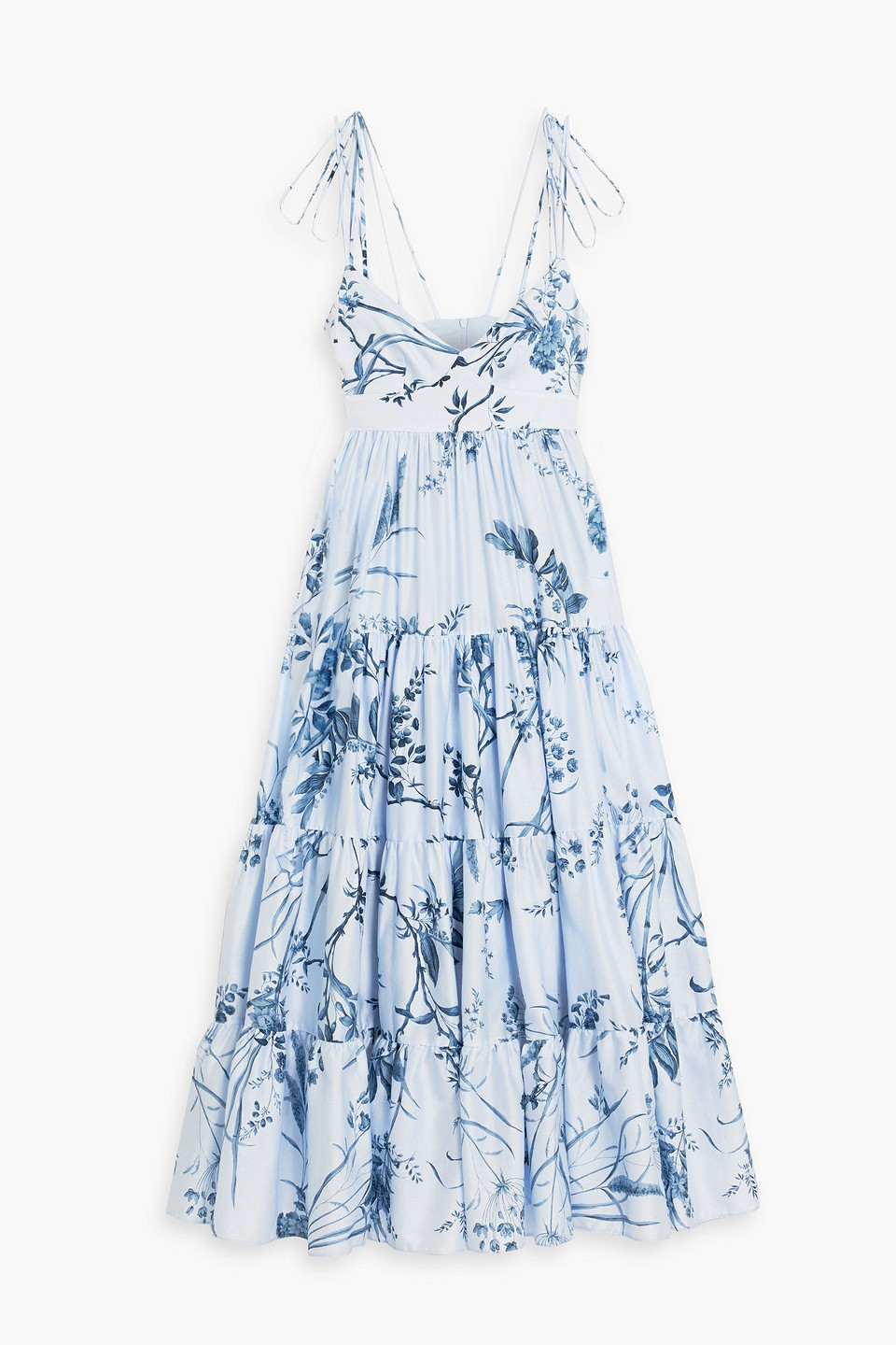 Erdem Floral-print Tie-strap Tiered Maxi Dress In Light Blue