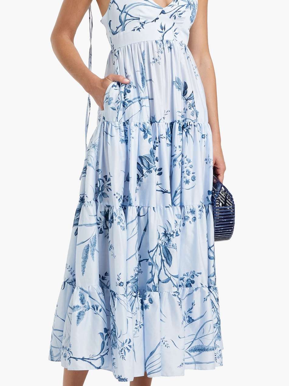 tiered floral-print cotton-poplin midi dress