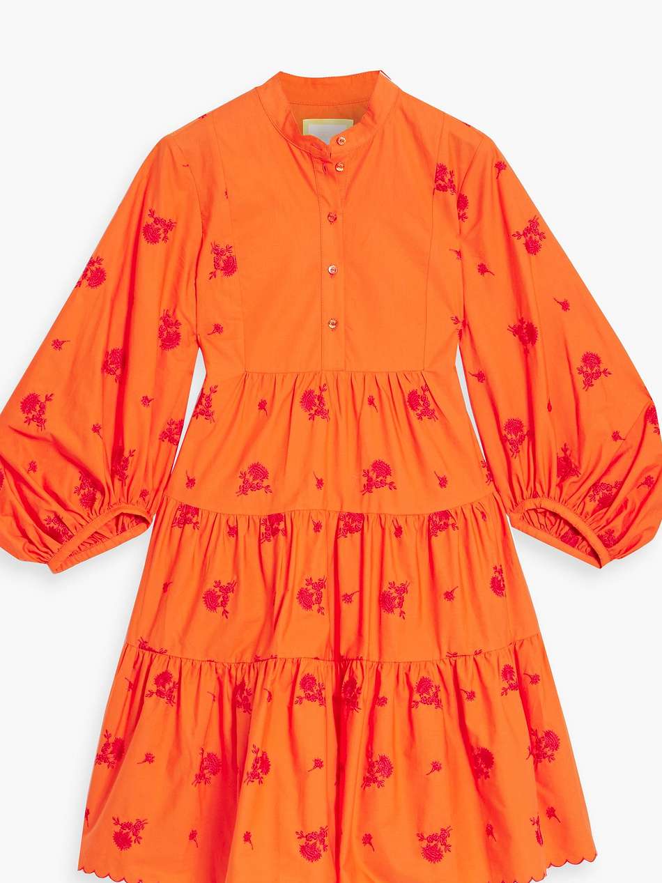 tiered embroidered cotton-poplin mini shirt dress