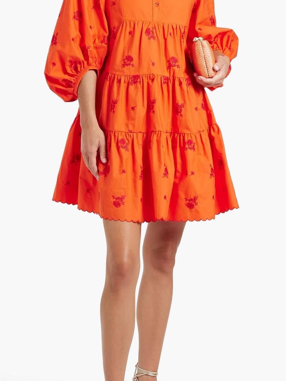 tiered embroidered cotton-poplin mini shirt dress