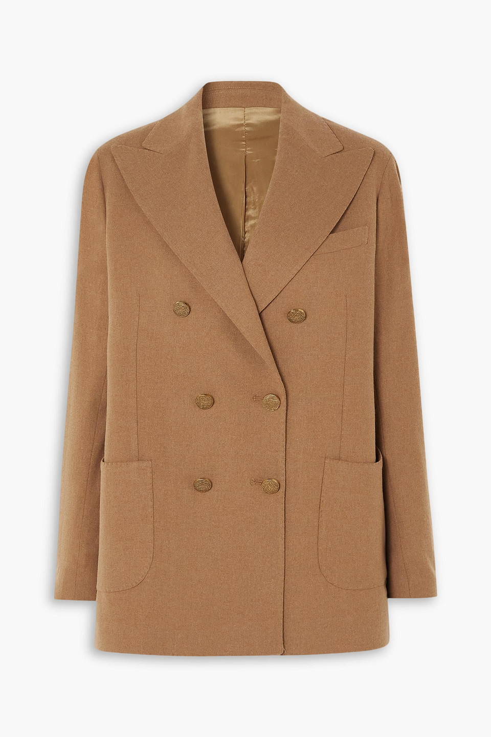 Fortela Bobbie Double-breasted Woven Blazer In Camel