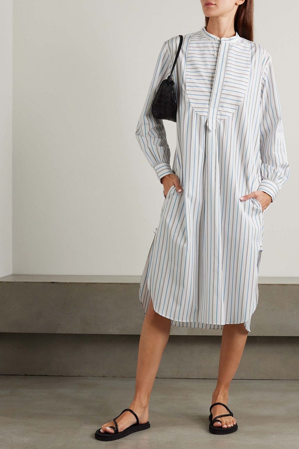 SÉBLINE Painter's Smock Midikleid aus gestreifter Baumwollpopeline