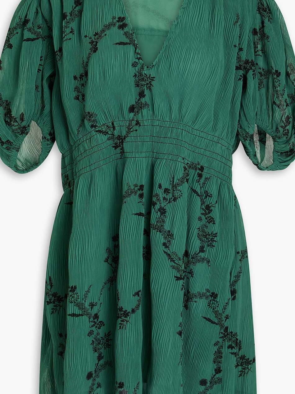floral-print plissé-georgette mini dress
