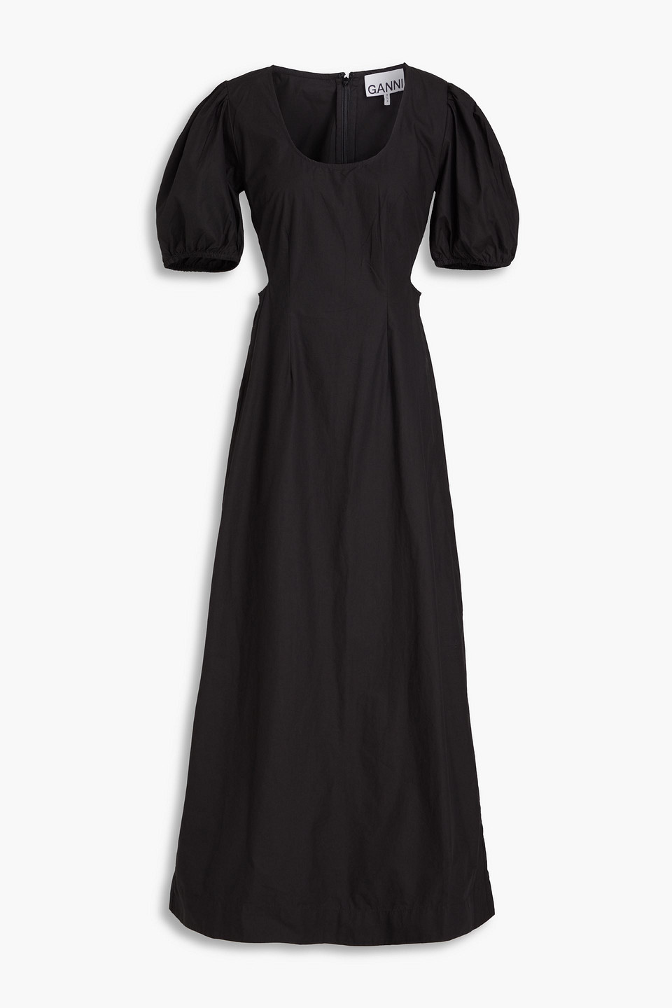ganni - cutout cotton-poplin maxi dress - black - eu 36