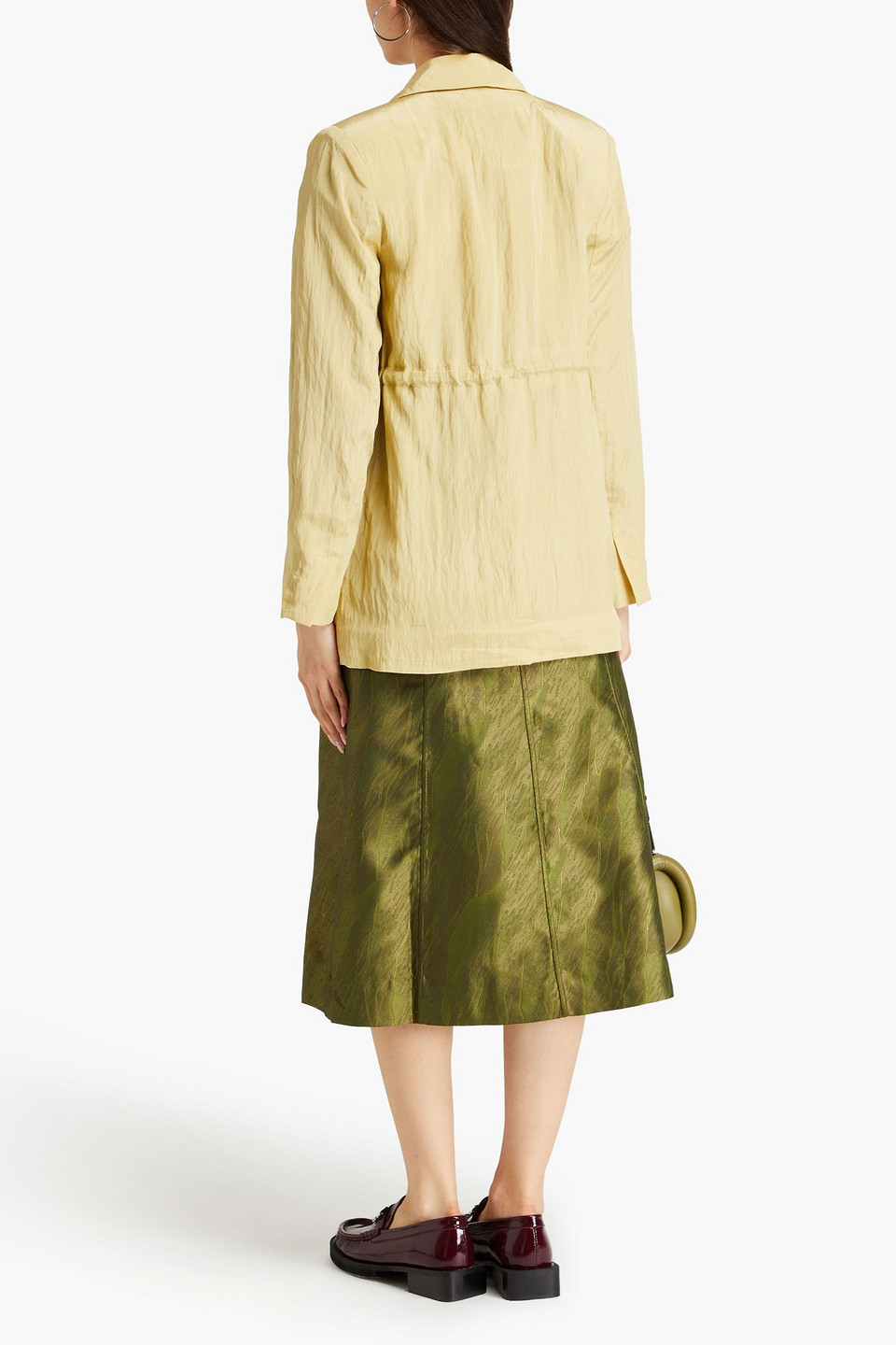 Ganni Bead-embellished Crinkled Taffeta Blazer In Chartreuse