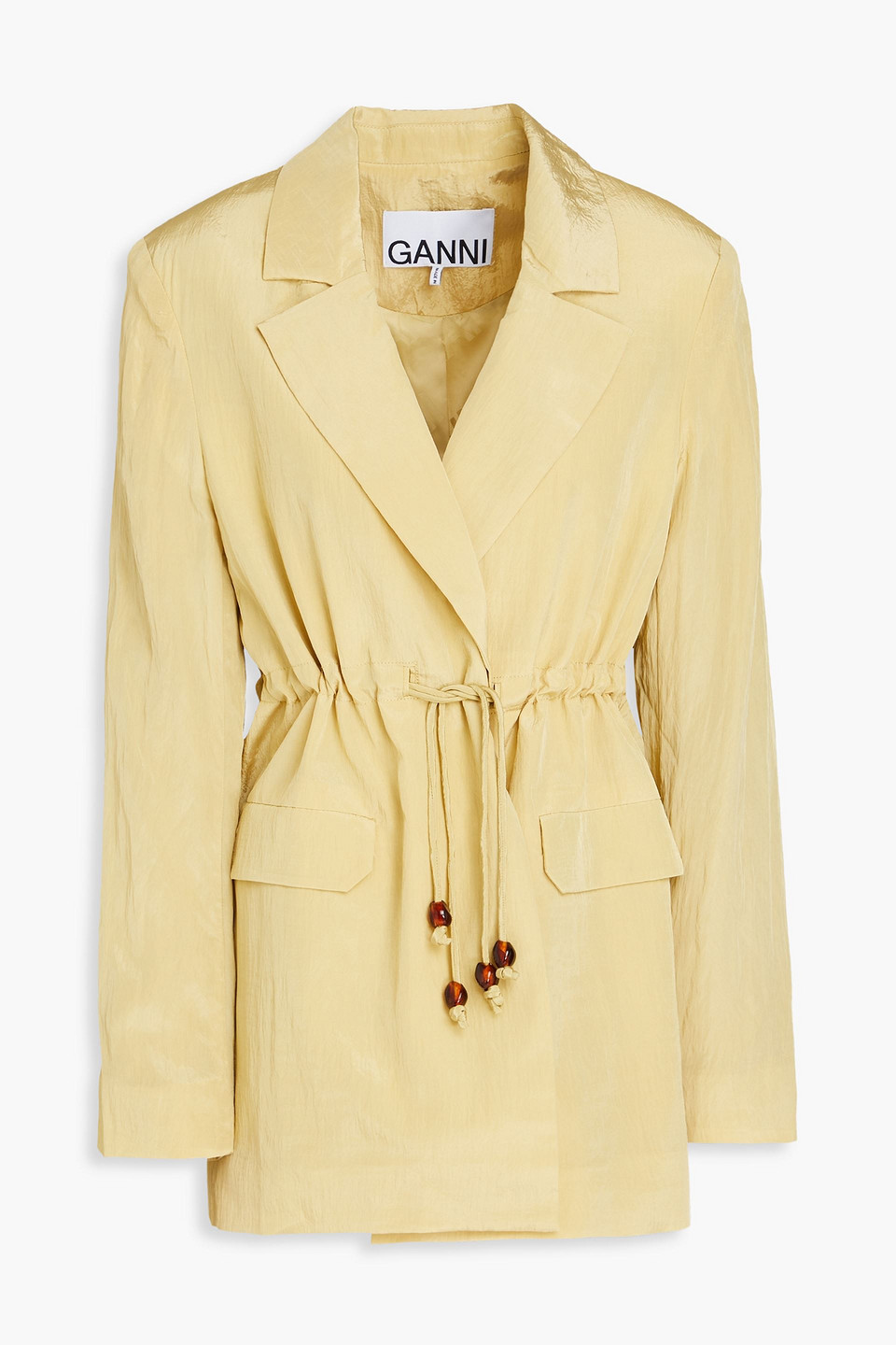 Ganni Bead-embellished Crinkled Taffeta Blazer In Chartreuse