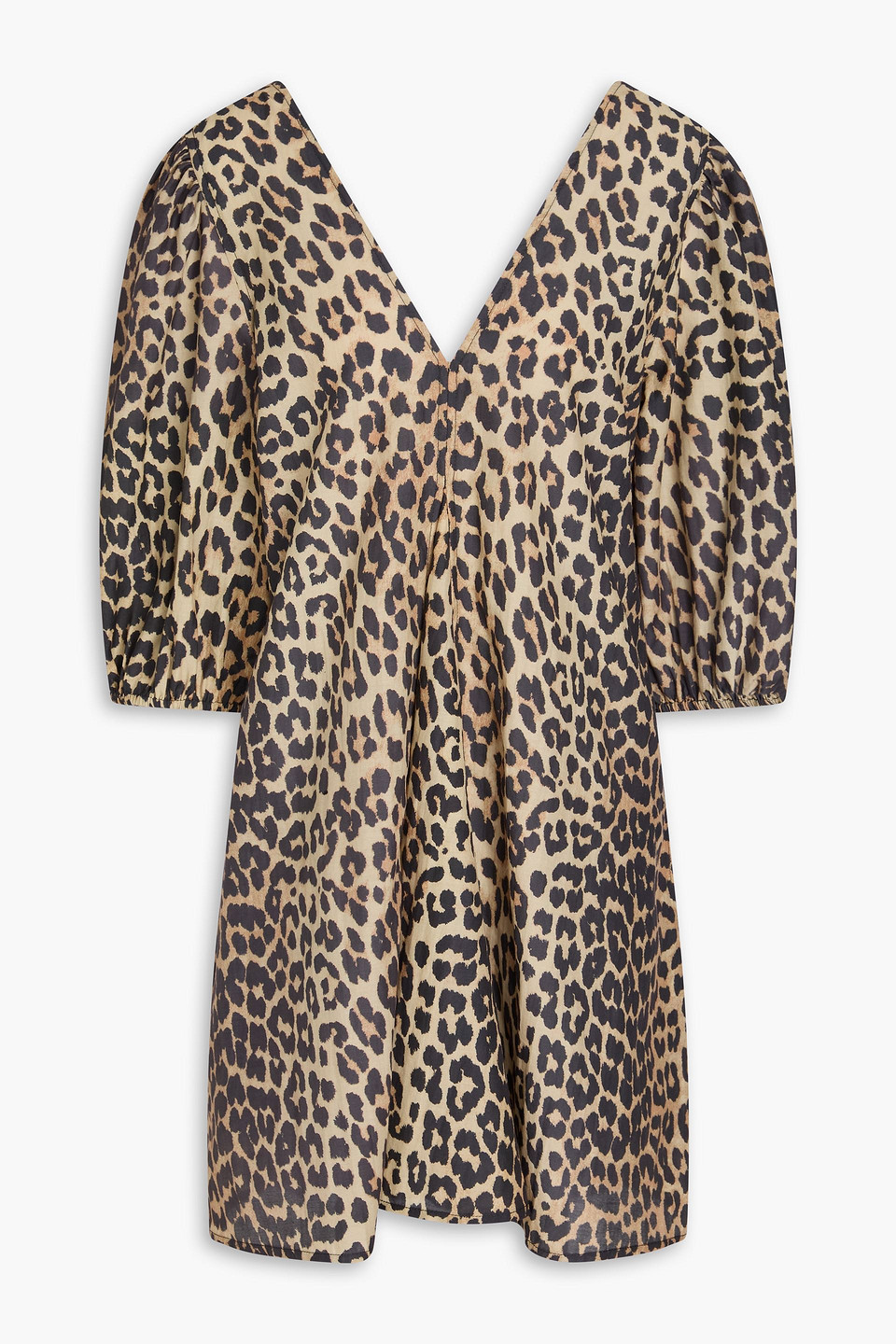 ganni - leopard-print cotton and silk-blend mini dress - animal print - eu 36