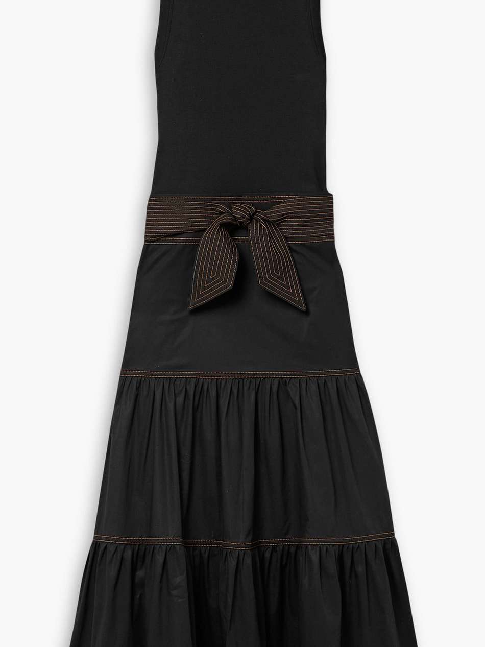austyn belted ribbed pima cotton-blend jersey and poplin midi dress