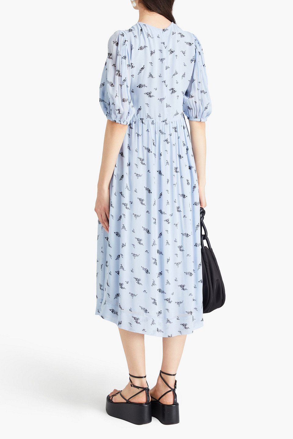 Ganni Floral-print Georgette Midi Dress In Light Blue