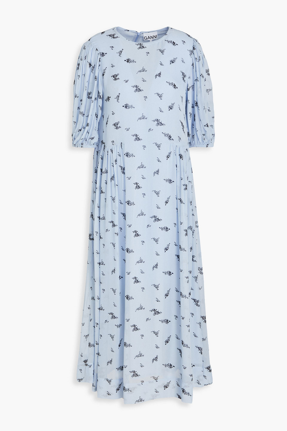 Ganni Floral-print Georgette Midi Dress In Light Blue