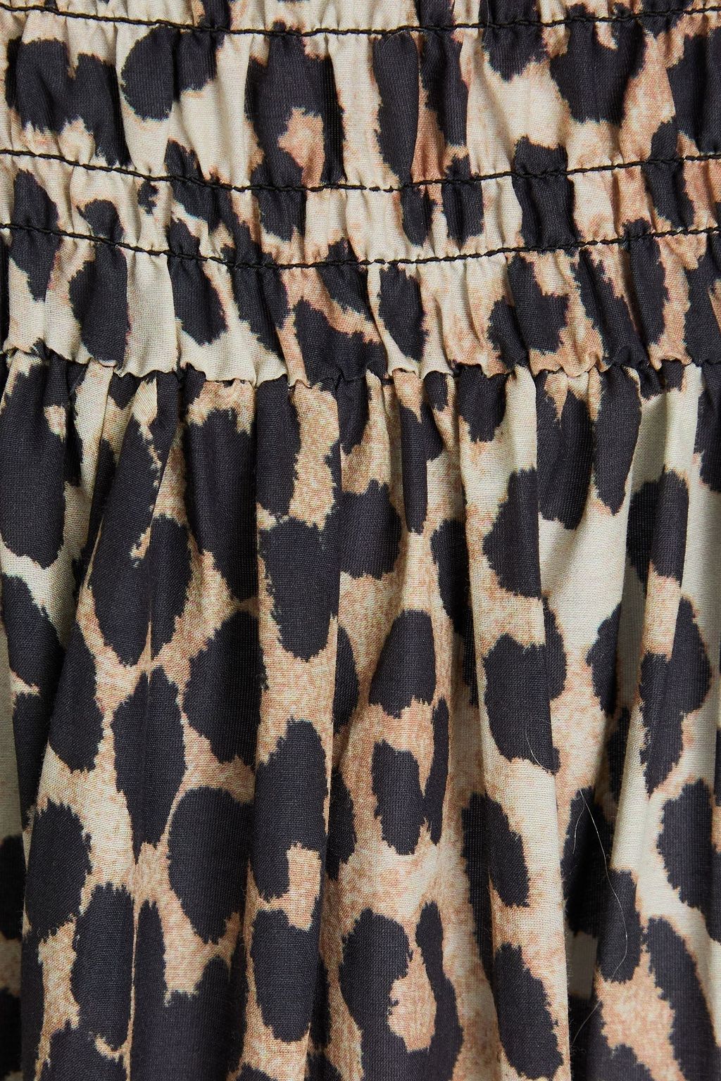 GANNI Maxikleid aus einer Baumwoll-Seidenmischung mit Leopardenprint und Raffung