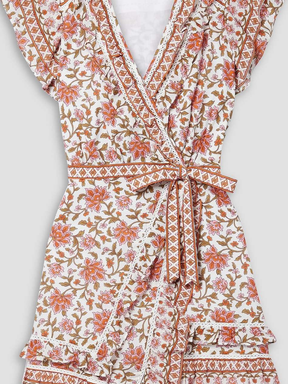 mikhail printed cotton-voile mini wrap dress