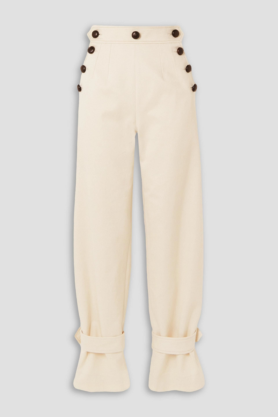Anna Mason Blondine Button-detailed Tapered Denim Trousers In Ecru