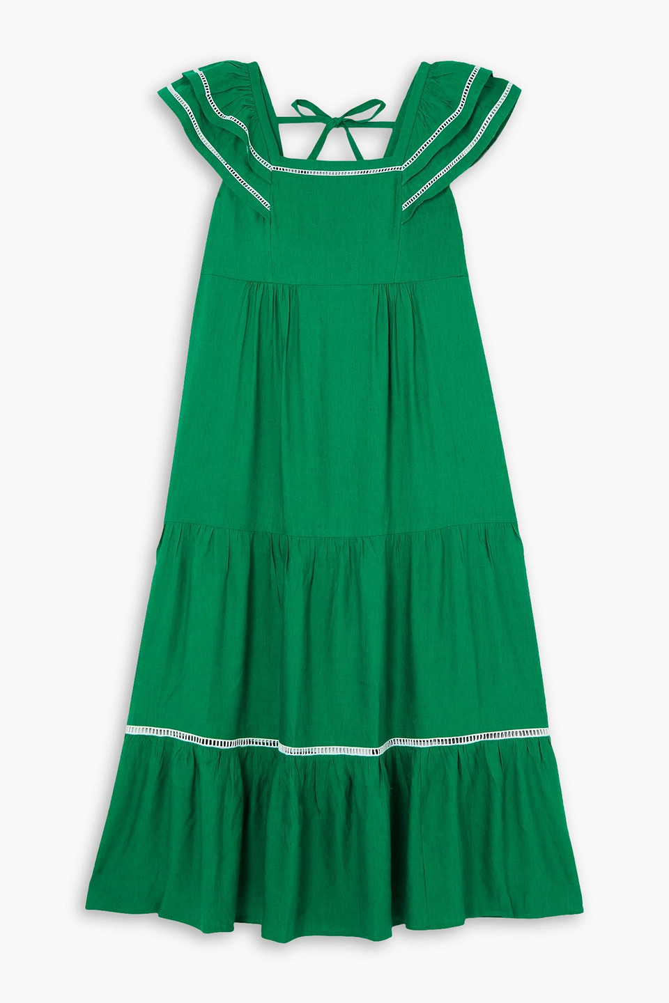 Cefinn Bella Tiered Linen-blend Midi Dress In Green