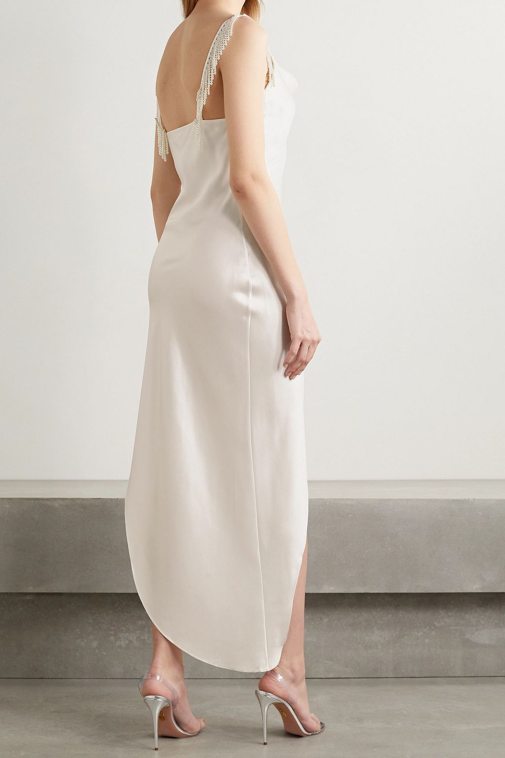 FLEUR DU MAL Asymmetric faux pearl-embellished silk-satin dress