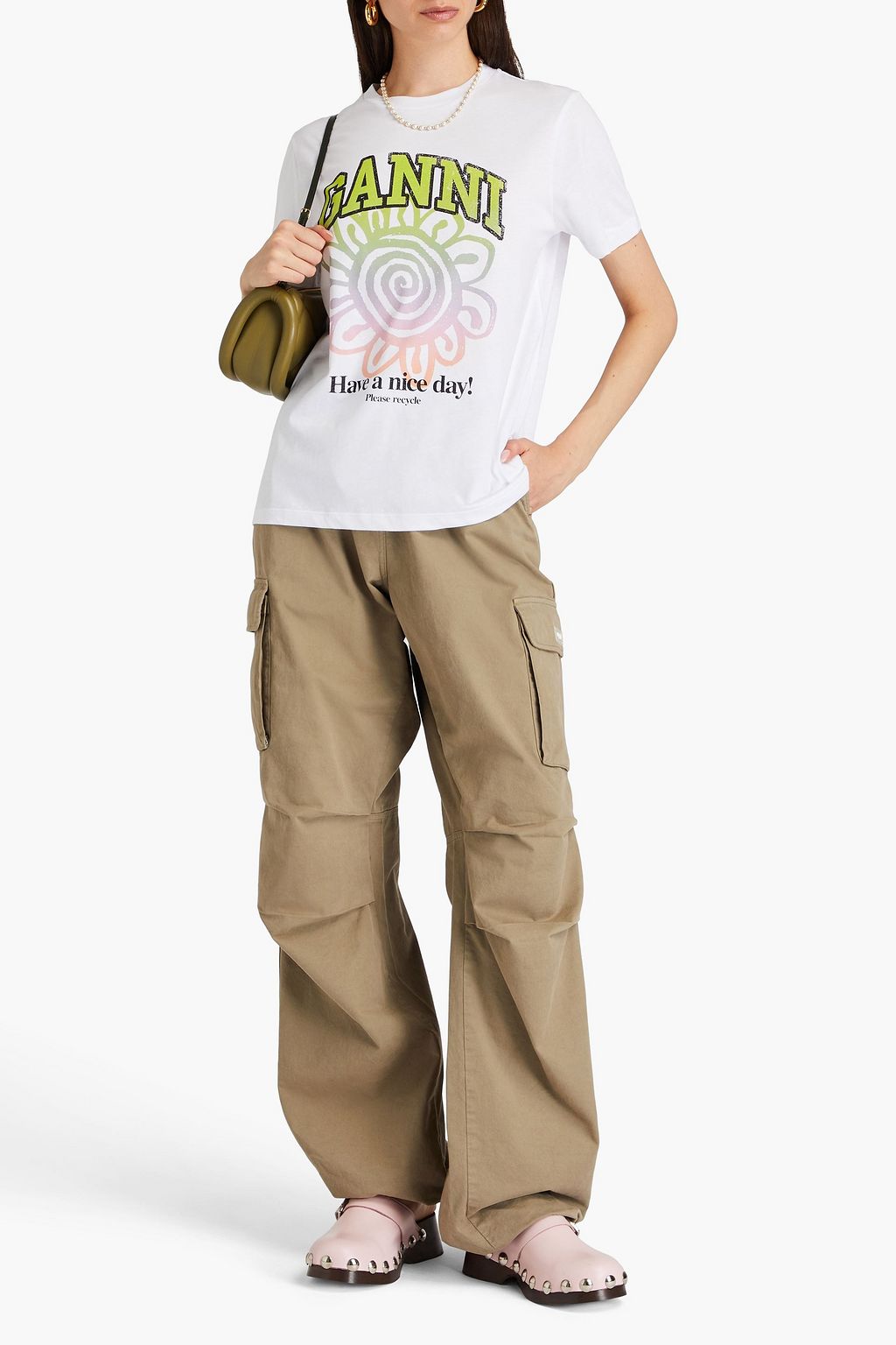 GANNI Printed cotton-jersey T-shirt
