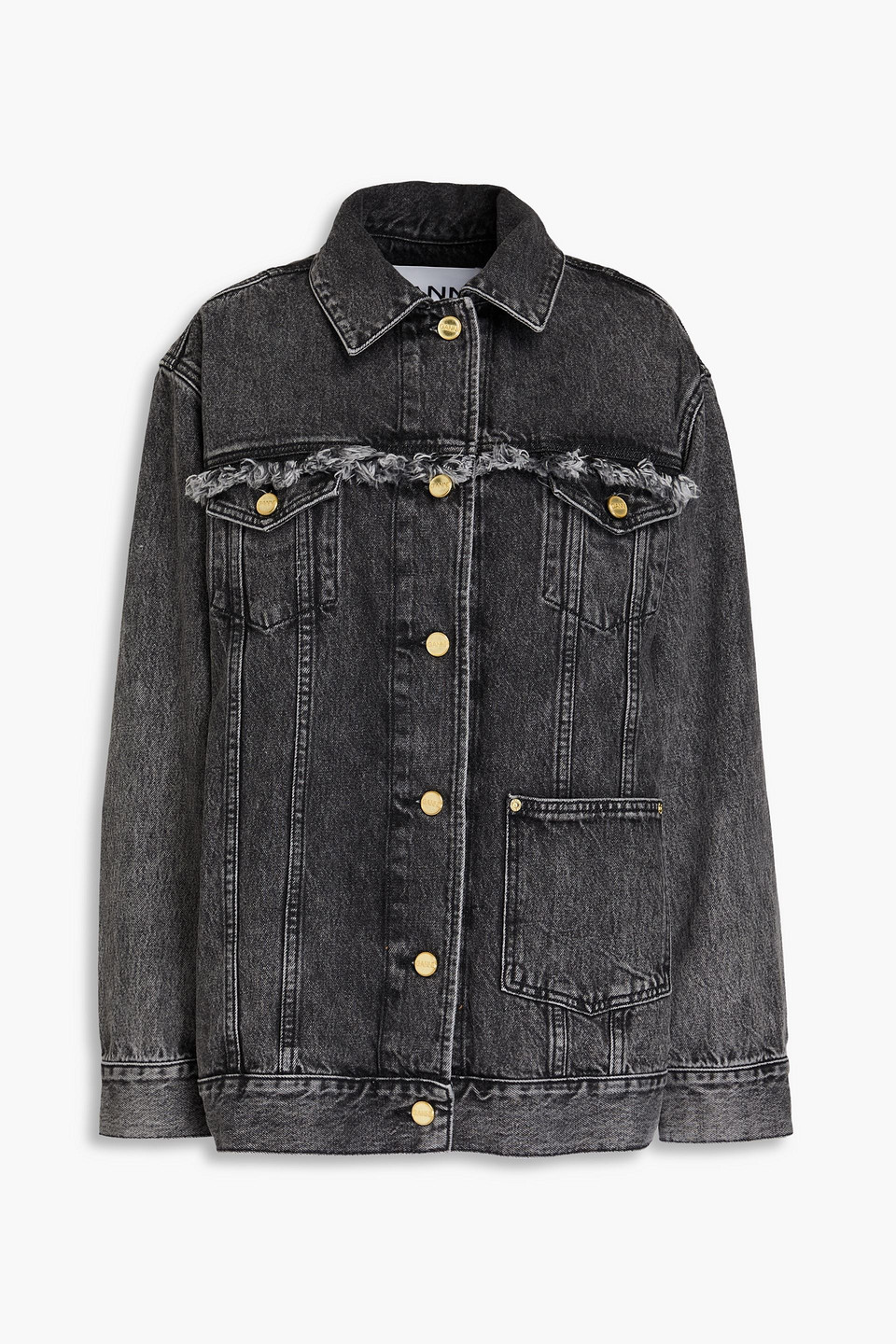 Ganni Snow Washed Denim Oversized Jacket In Black