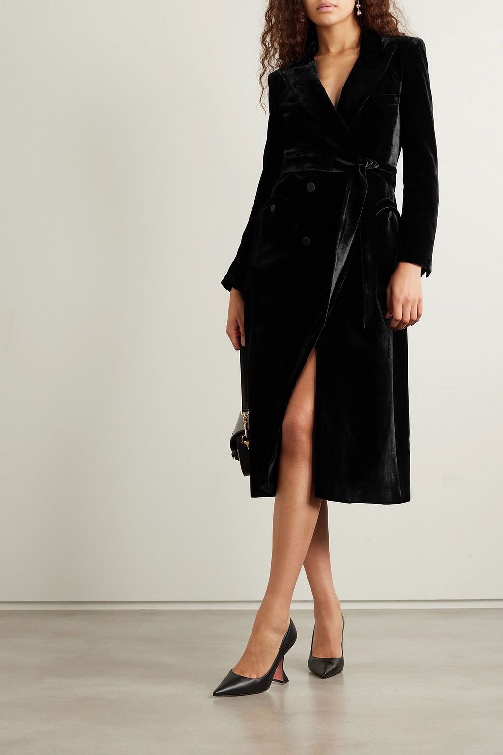 BLAZÉ MILANO Afterglow double-breasted belted velvet midi dress