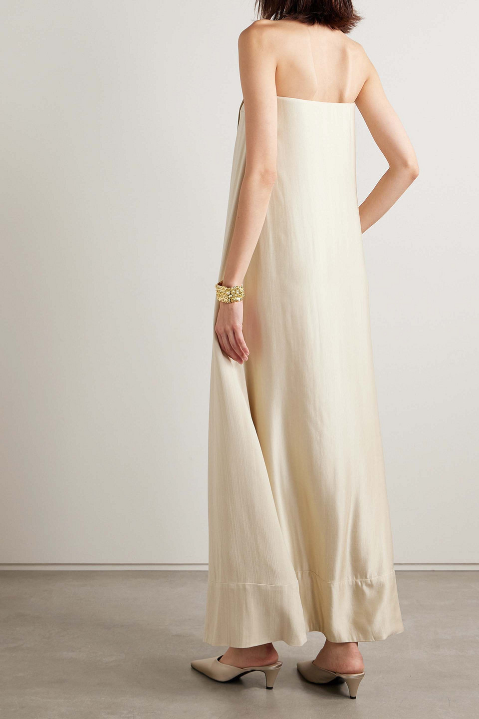 Esse Studios Oude Strapless Satin-crepe Wrap-effect Maxi Dress In Stone