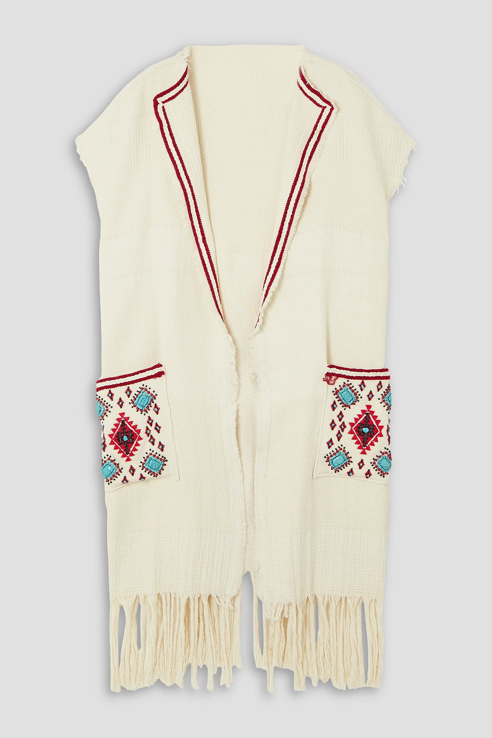 Fortela Darice Fringed Embellished Embroidered Cotton Cardigan In Ivory