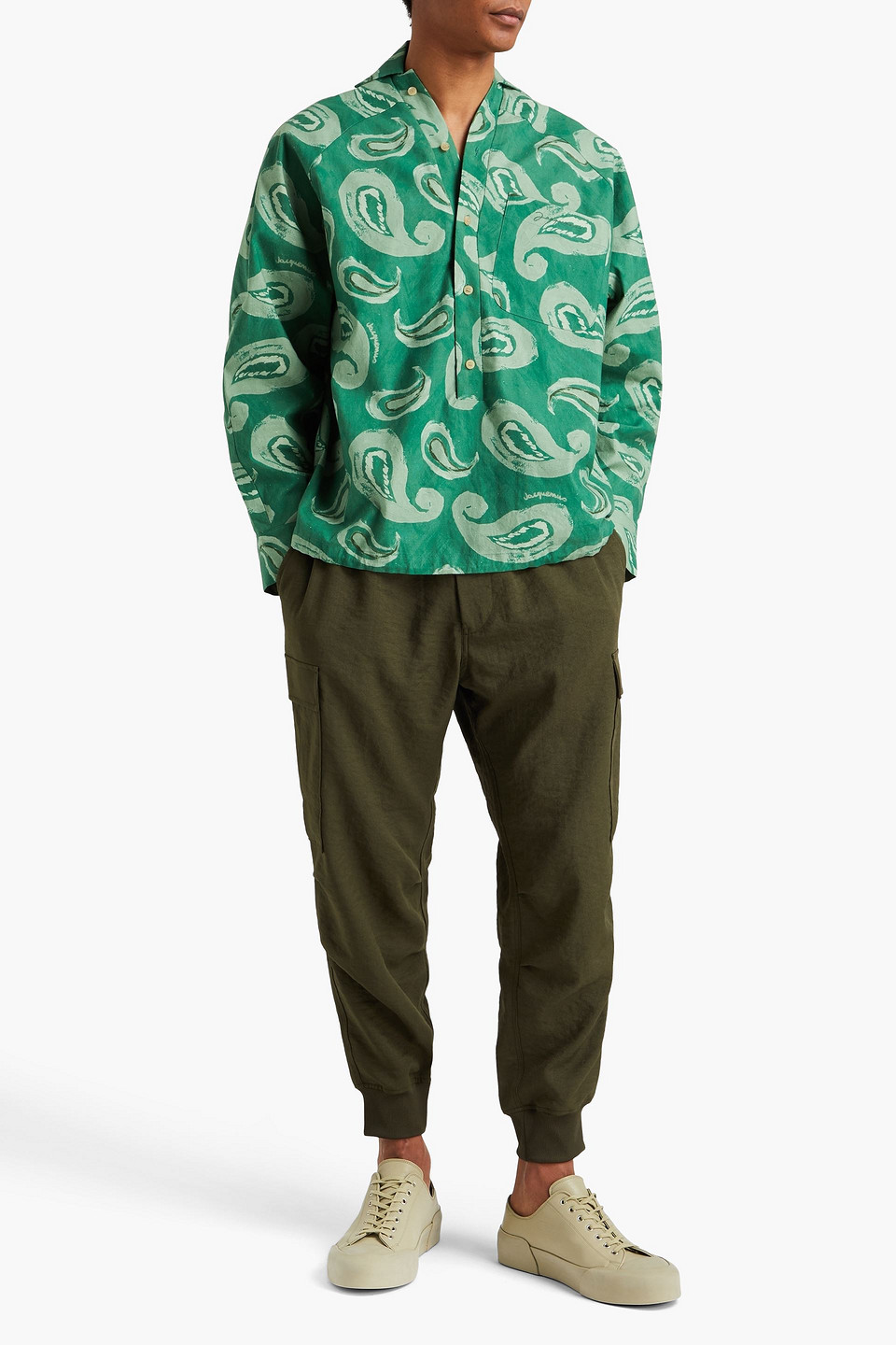 JACQUEMUS PINGO PRINTED EMBROIDERED COTTON SHIRT