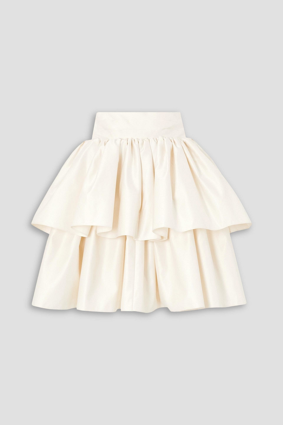 Rotate Birger Christensen Strapless Ruffled Tiered Duchesse-satin Mini Dress In Elfenbein