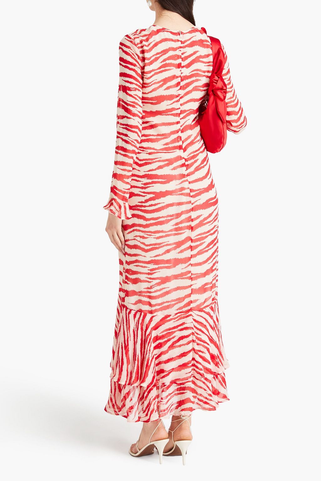GANNI Maxikleid aus Georgette mit Tigerprint und Rüschen
