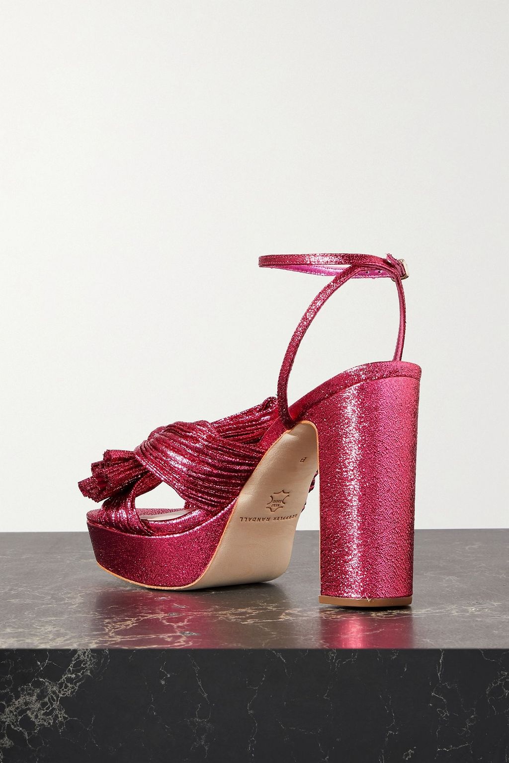 LOEFFLER RANDALL Natalia bow-embellished plissé-lamé platform sandals