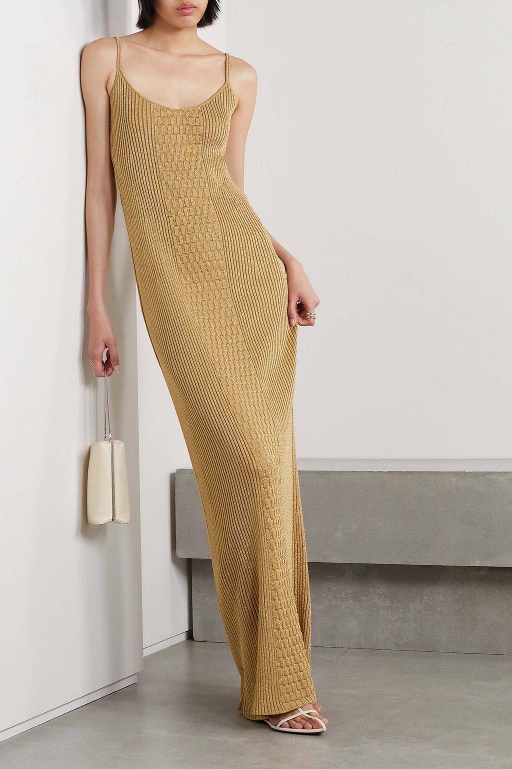 NILI LOTAN Zarina metallic ribbed-knit maxi dress
