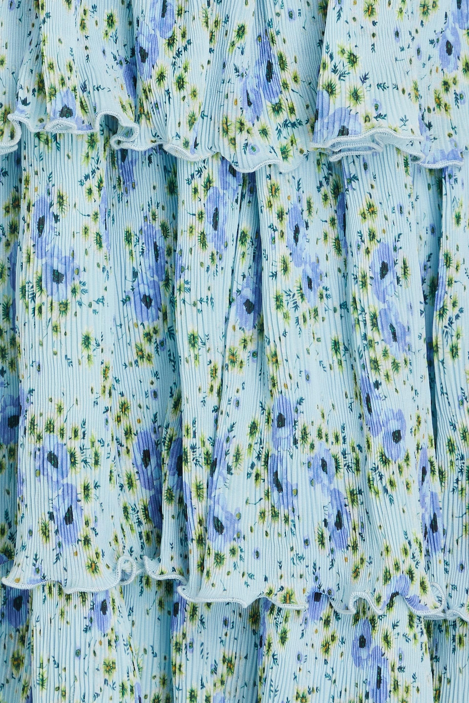 Ganni Floral-print Plisse-chiffon Midi Dress In Light Blue