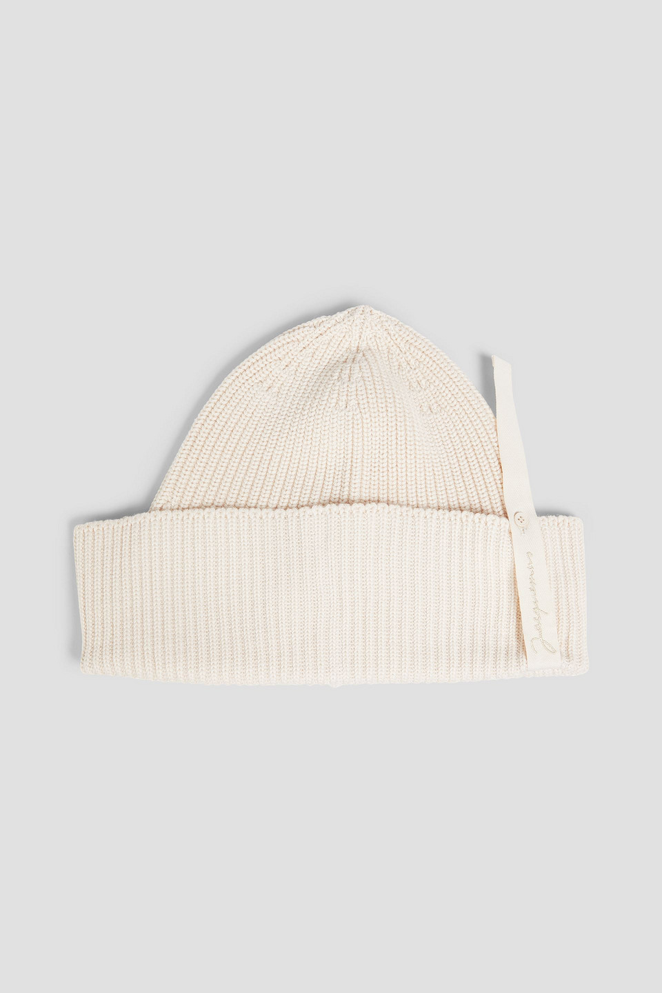 Jacquemus Pipa Ribbed Cotton Beanie In Ecru