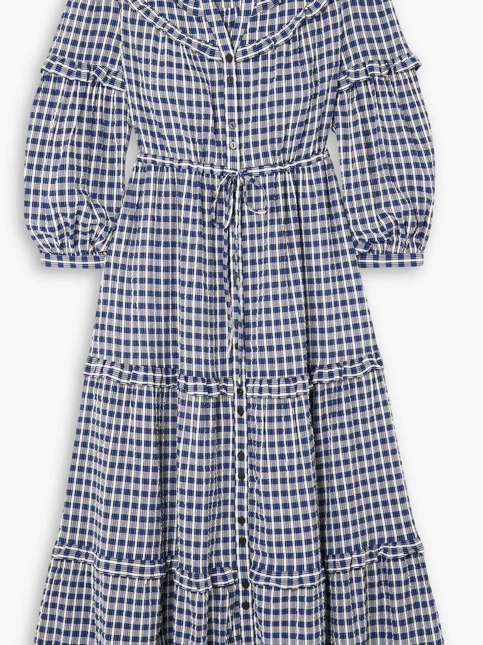suki ruffled checked cotton-blend seersucker midi dress