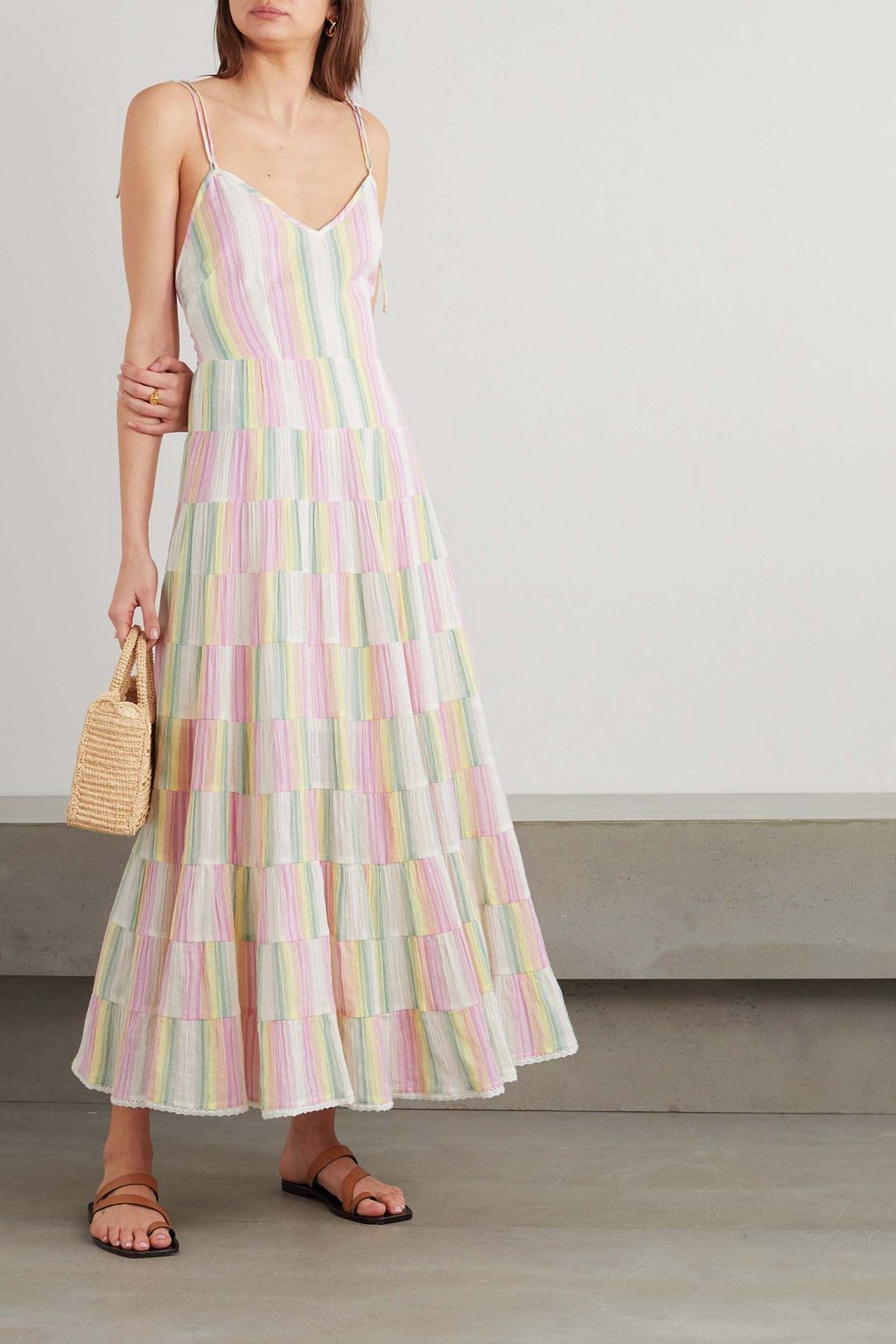 RIXO Sorrento tiered striped cotton-gauze maxi dress