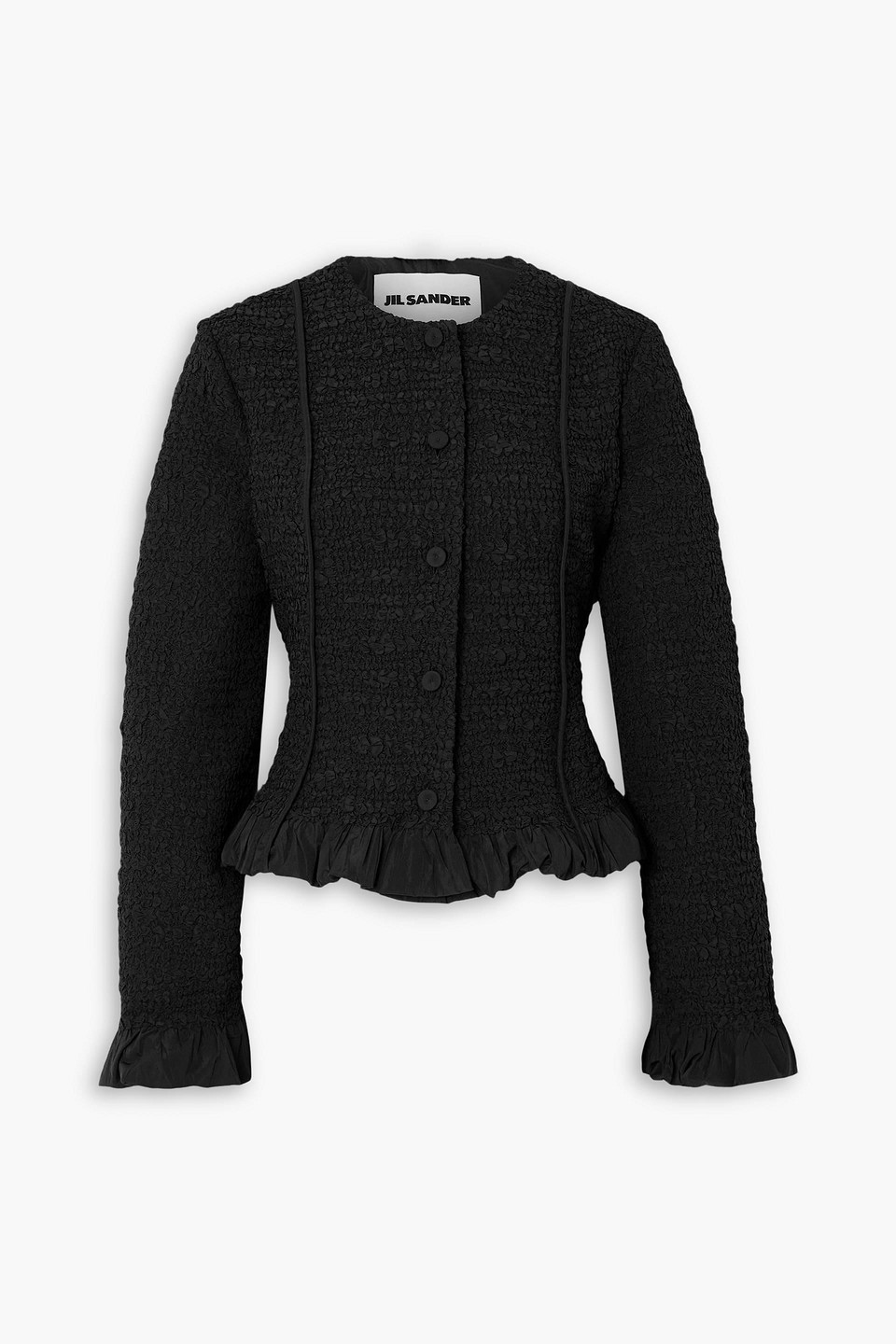 jil sander - ruffled smocked twill jacket - black - fr 32