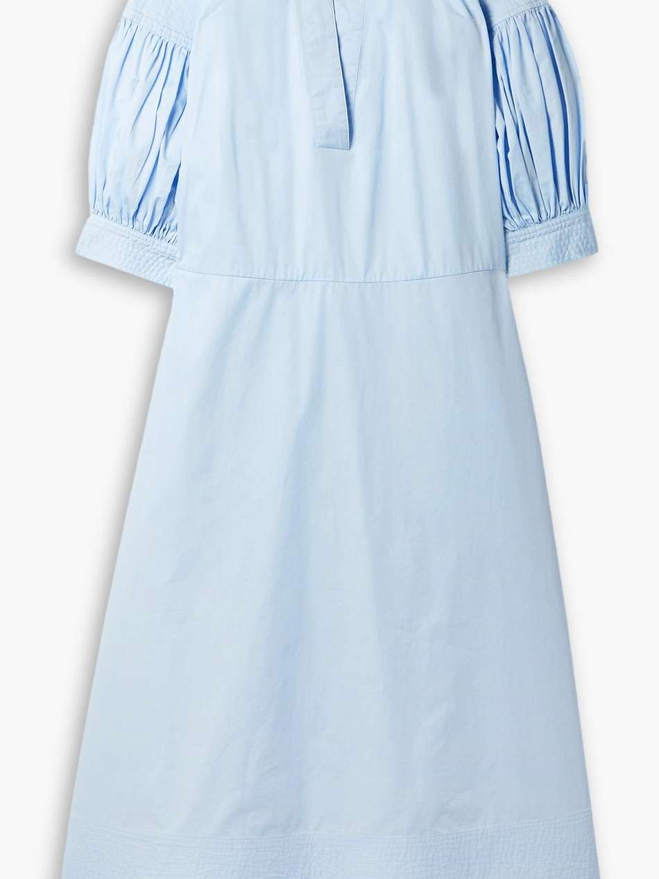shirred cotton-poplin midi dress