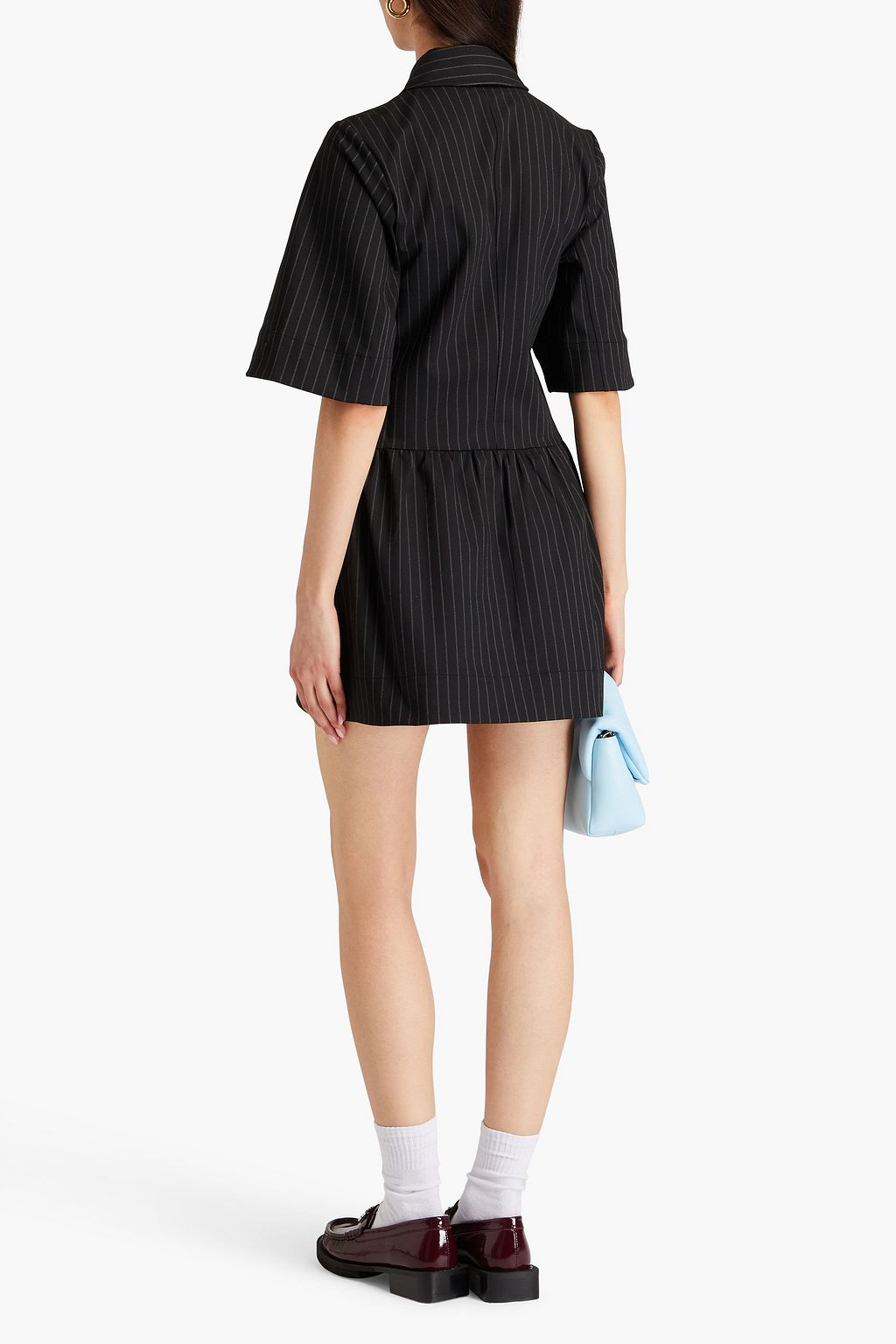 GANNI Pinstriped twill mini shirt dress