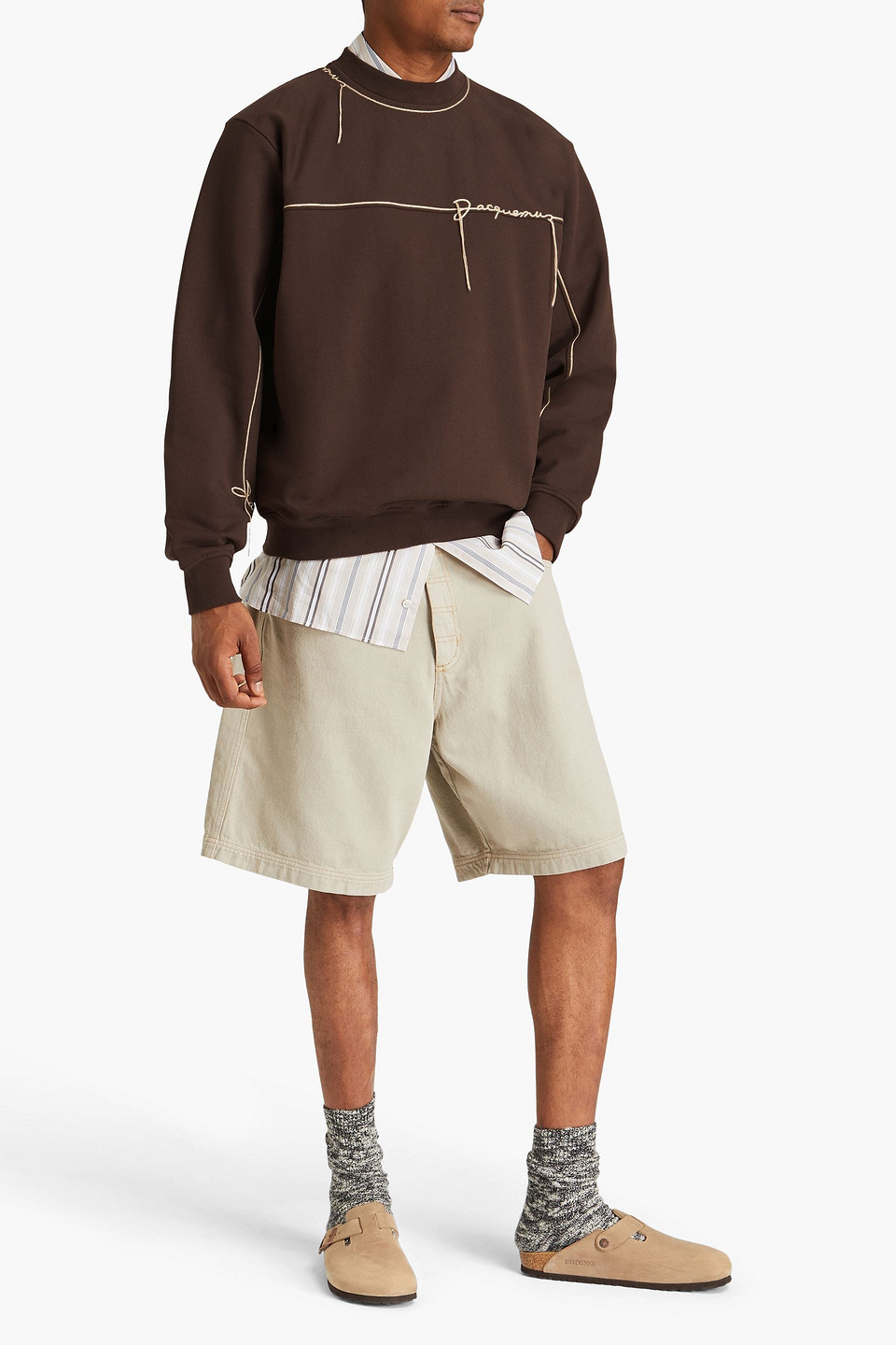 Jacquemus Fio Embroidered Cotton-fleece Sweatshirt In Chocolate