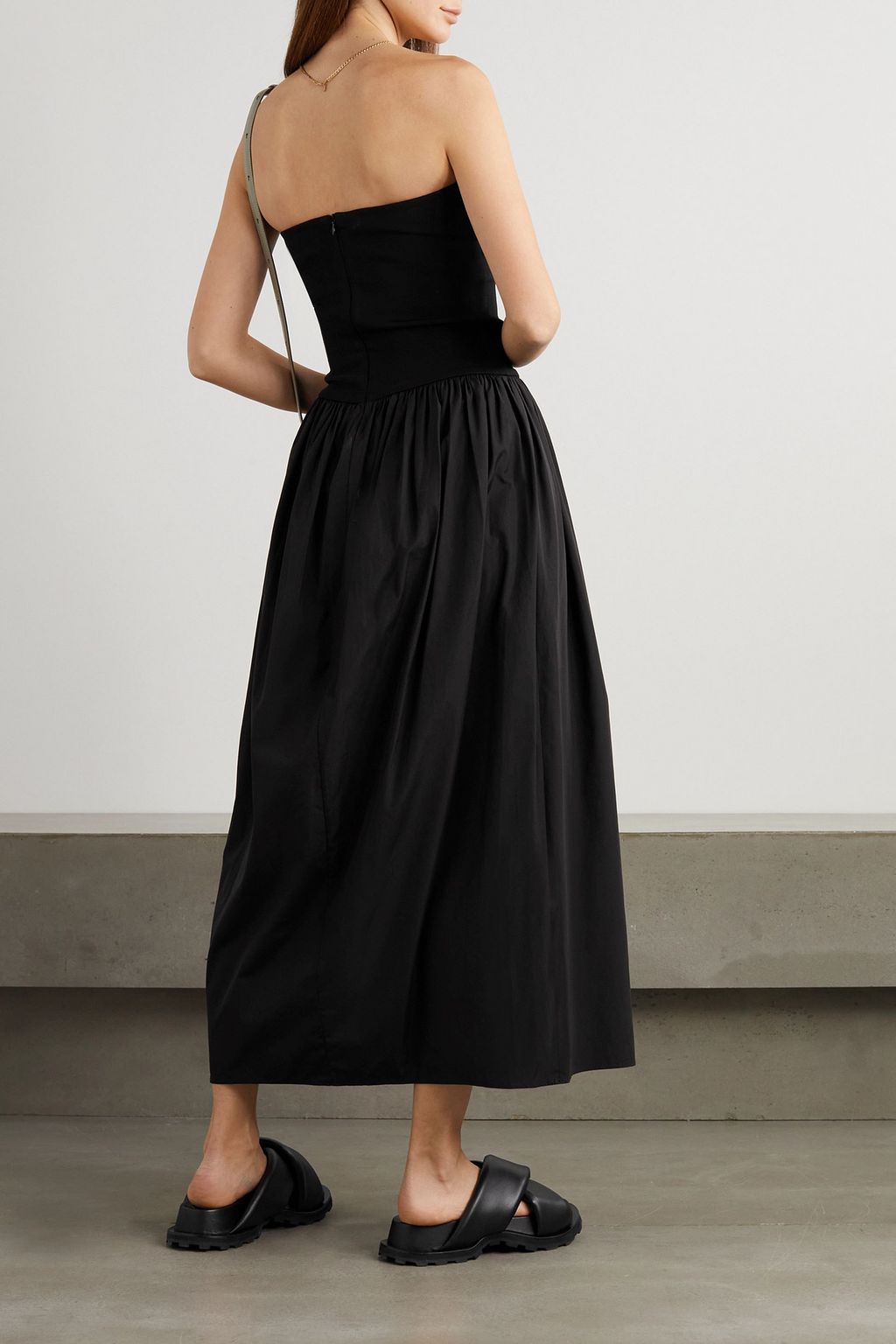 ESSE STUDIOS Strapless cutout stretch-knit and cotton-poplin maxi dress