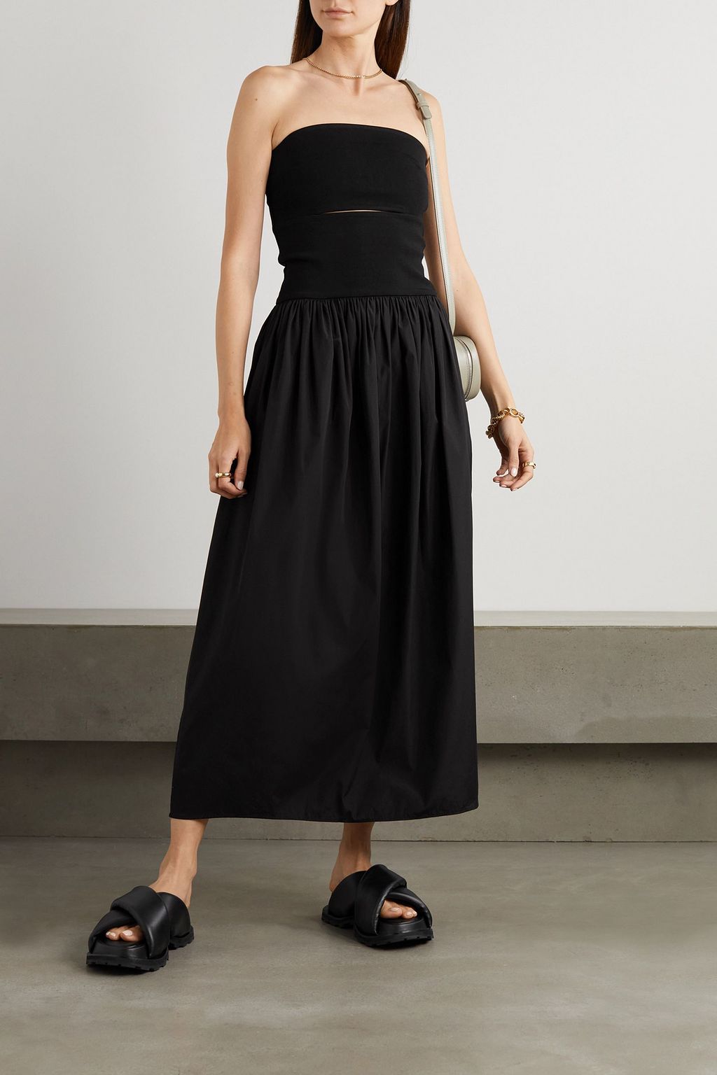 ESSE STUDIOS Strapless cutout stretch-knit and cotton-poplin maxi dress
