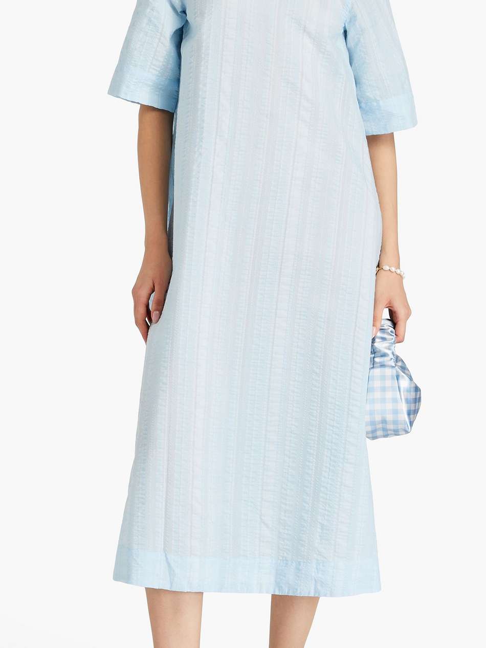 striped seersucker midi dress