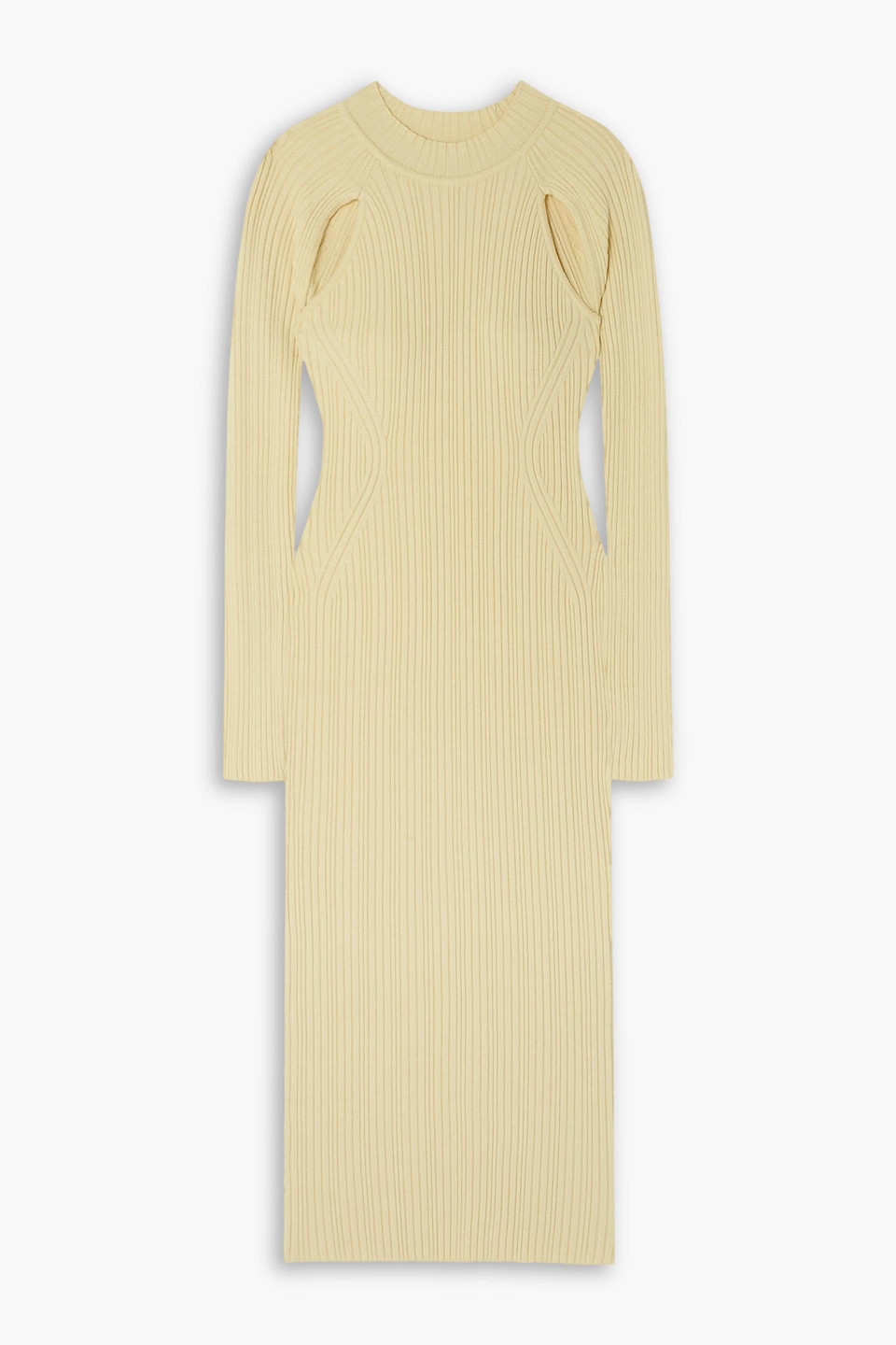 Lvir Cutout Ribbed-knit Midi Dress In Pastel Yellow